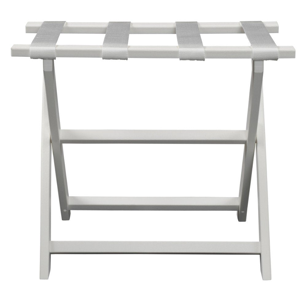 Earth Friendly White Folding Luggage Rack With White Straps HomeRoots