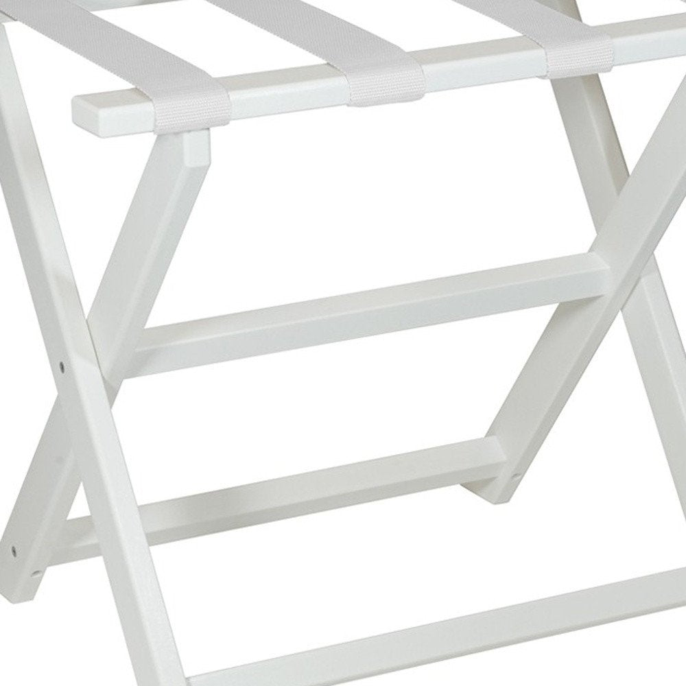 Earth Friendly White Folding Luggage Rack With White Straps HomeRoots