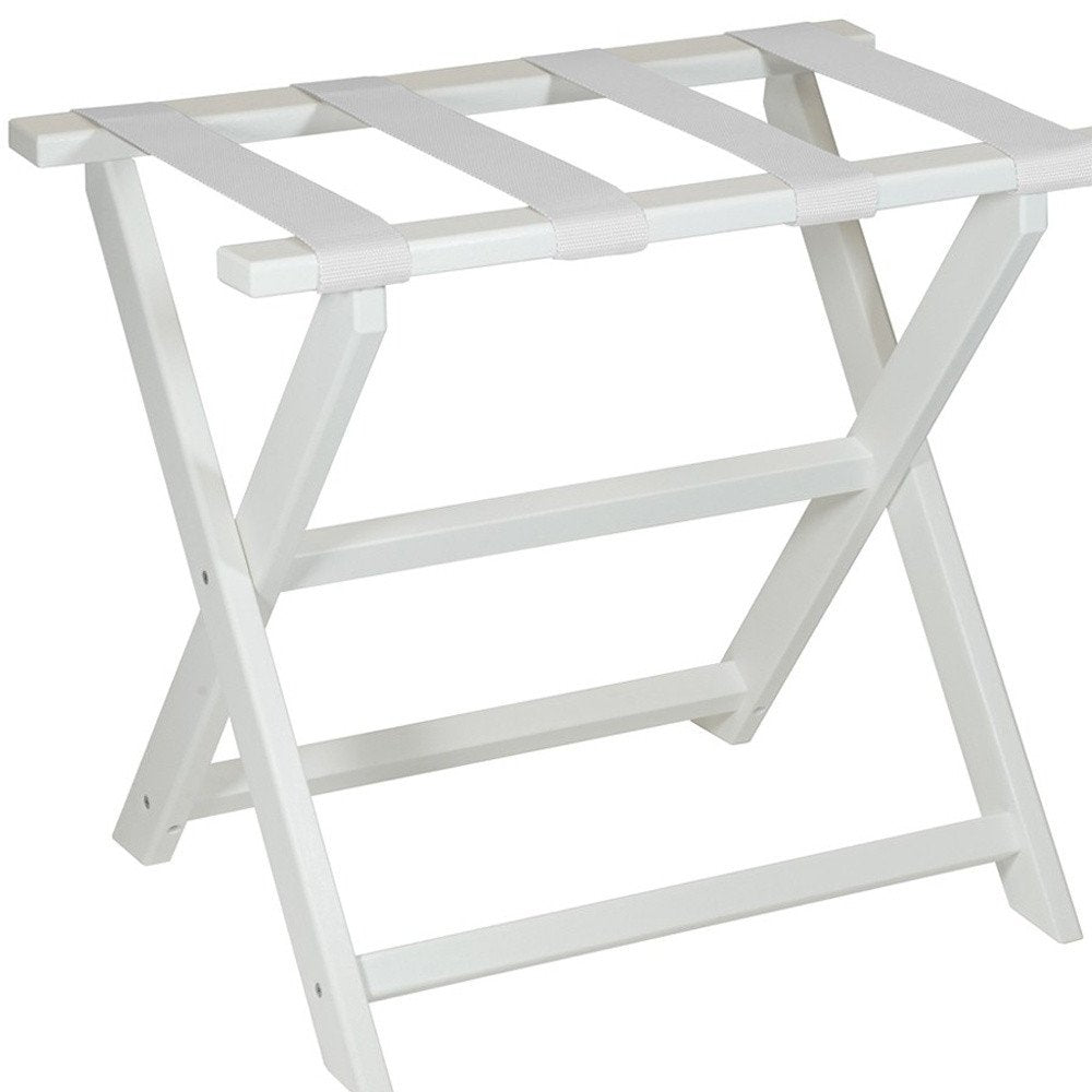 Earth Friendly White Folding Luggage Rack With White Straps HomeRoots