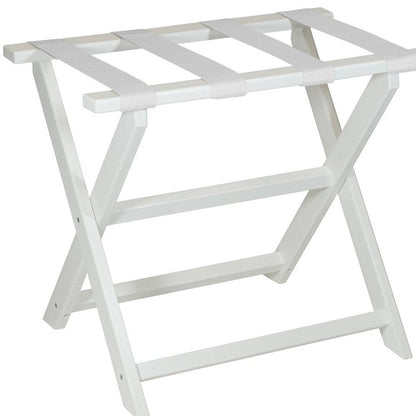Earth Friendly White Folding Luggage Rack With White Straps HomeRoots