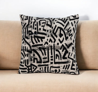 Black And White Abstract Velvet Throw Pillow