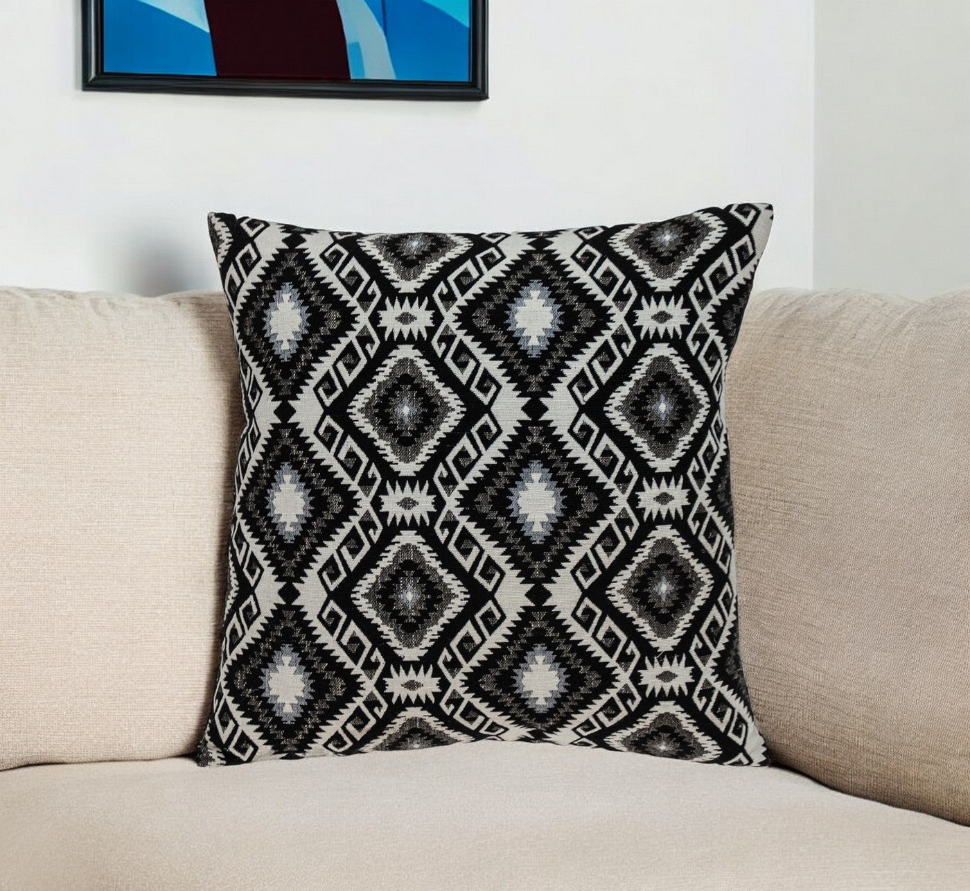 Jet Black And White Geo Throw Pillow