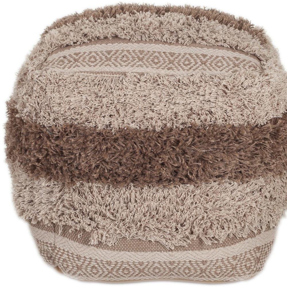18" Beige Striped Pouf Ottoman HomeRoots