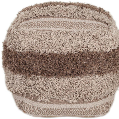 18" Beige Striped Pouf Ottoman HomeRoots