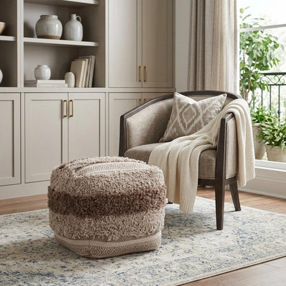 18" Beige Striped Pouf Ottoman HomeRoots