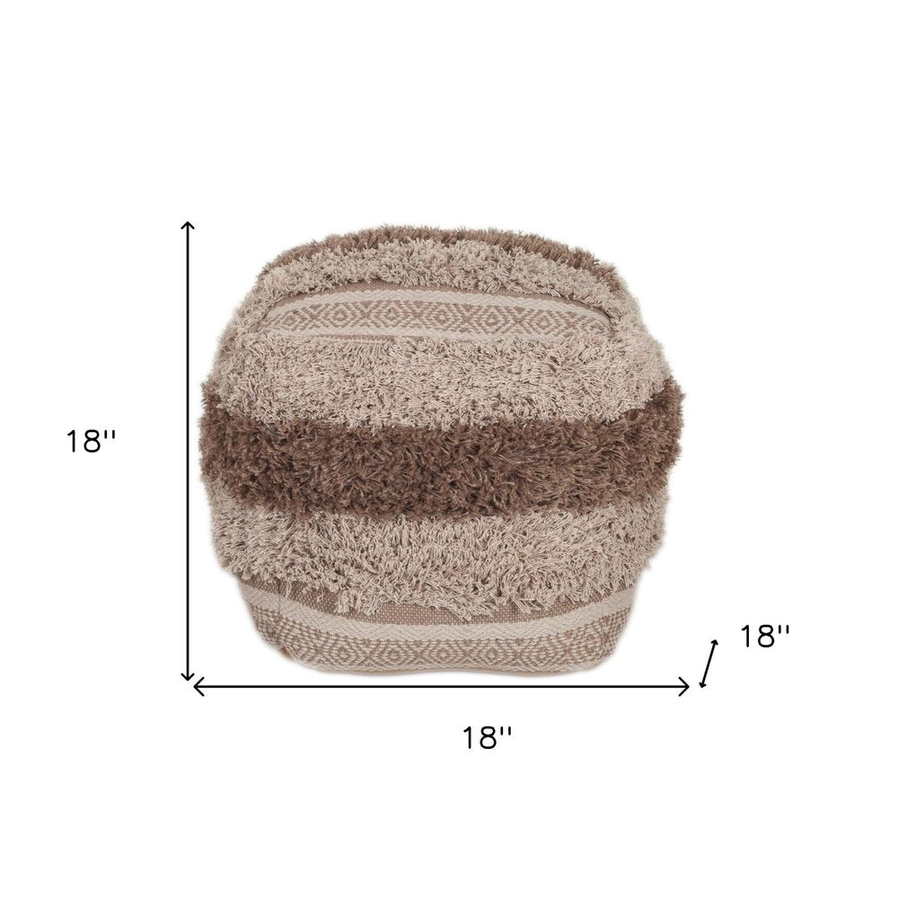 18" Beige Striped Pouf Ottoman HomeRoots