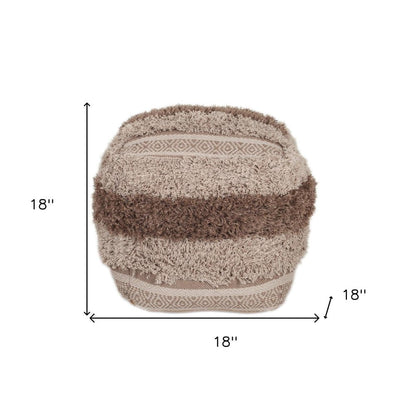 18" Beige Striped Pouf Ottoman HomeRoots
