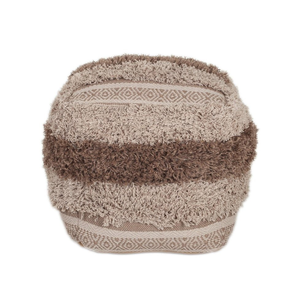 18" Beige Striped Pouf Ottoman HomeRoots