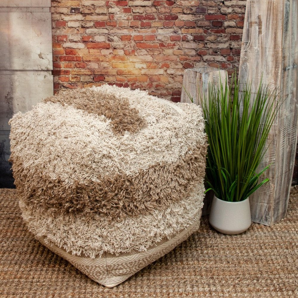 18" Beige Striped Pouf Ottoman HomeRoots