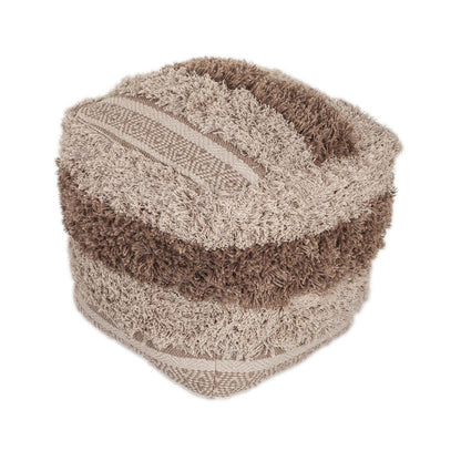 18" Beige Striped Pouf Ottoman HomeRoots