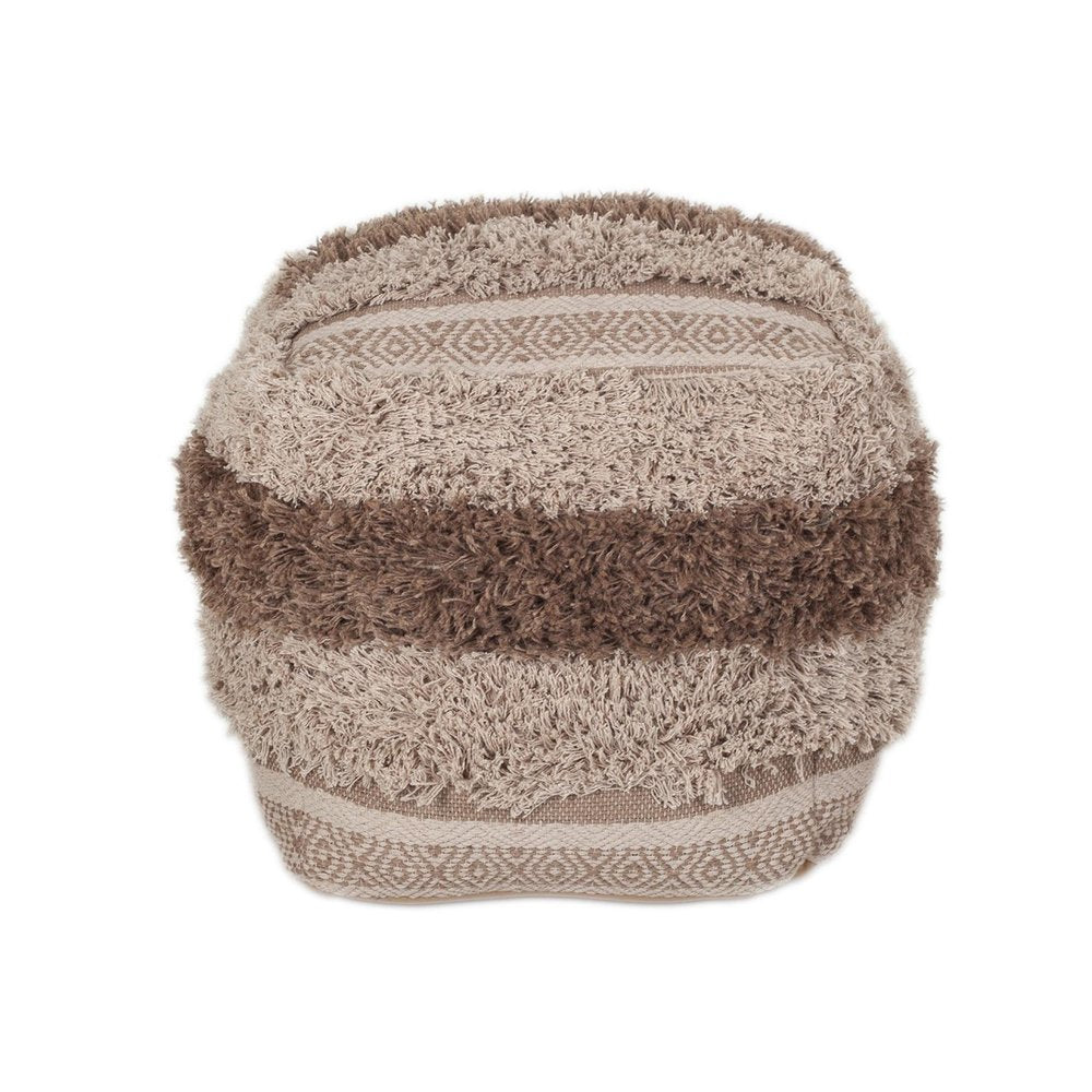 18" Beige Striped Pouf Ottoman HomeRoots