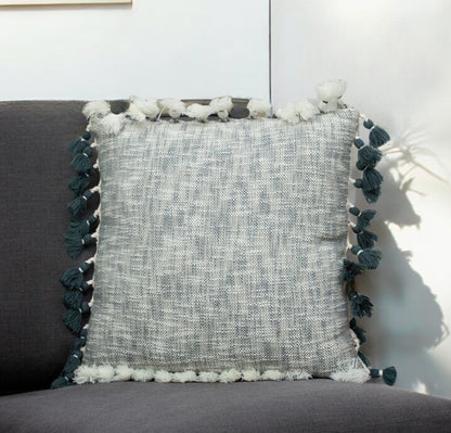 20" Slate Gray Abstract Cotton Throw Pillow With Tassels