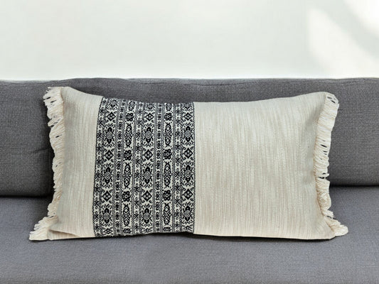 Black And White Geometric Fringe Throw Pillow