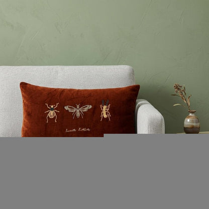 Golden Insects Velvet Throw Pillow