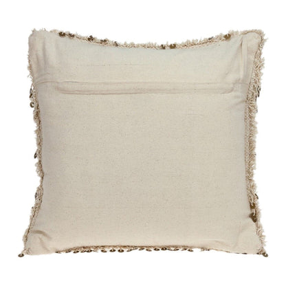 18" Beige And Gold Shaggy Cotton And Sequin Striped Throw Pillow