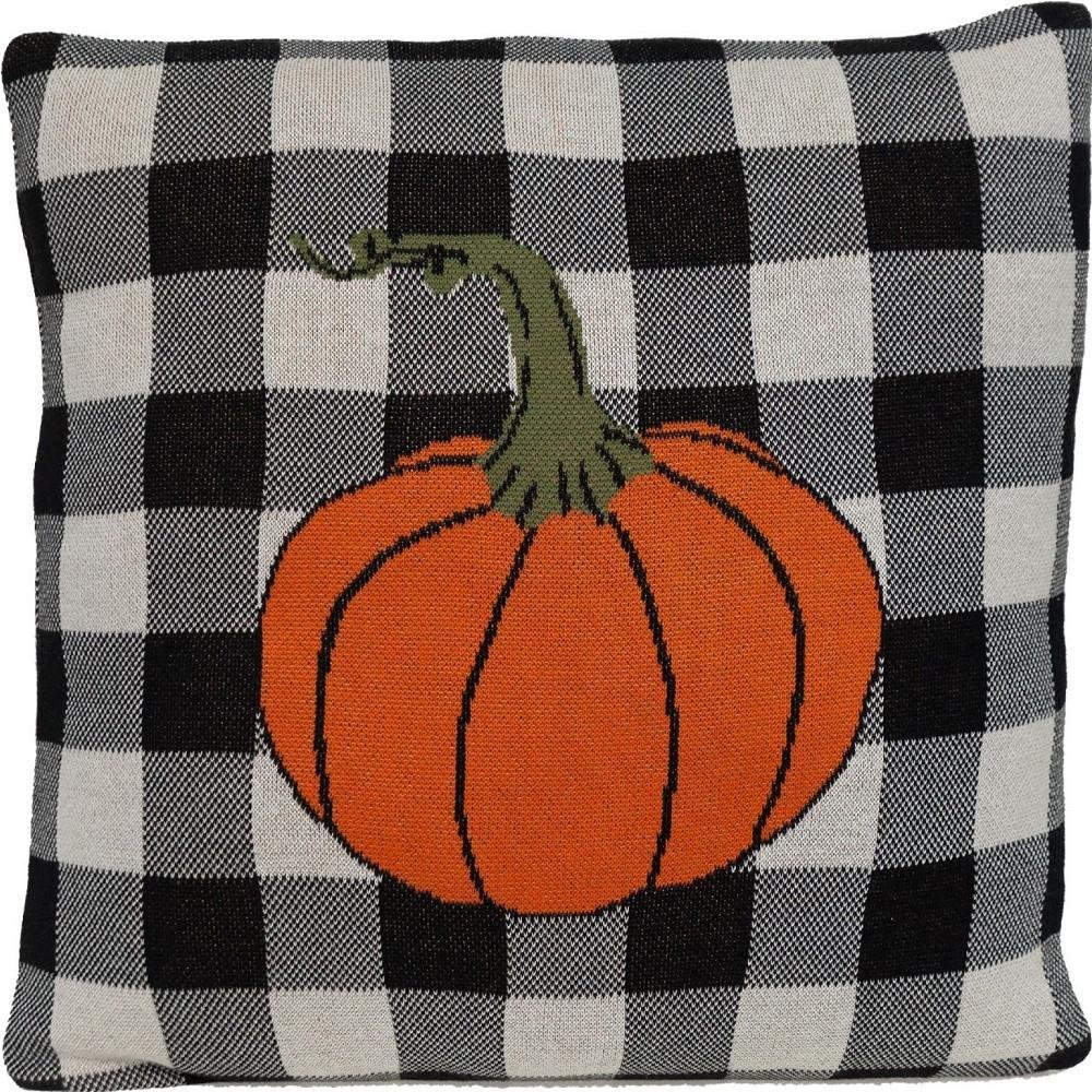 20" Black And White Pumpkin Buffalo Check Throw Pillow — view 8
