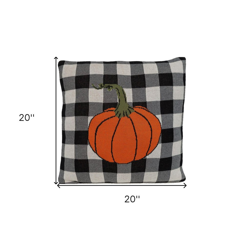 20" Black And White Pumpkin Buffalo Check Throw Pillow — view 6