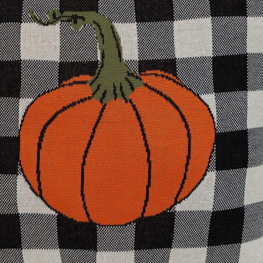 20" Black And White Pumpkin Buffalo Check Throw Pillow — view 7