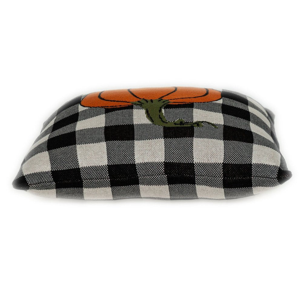 20" Black And White Pumpkin Buffalo Check Throw Pillow — view 1