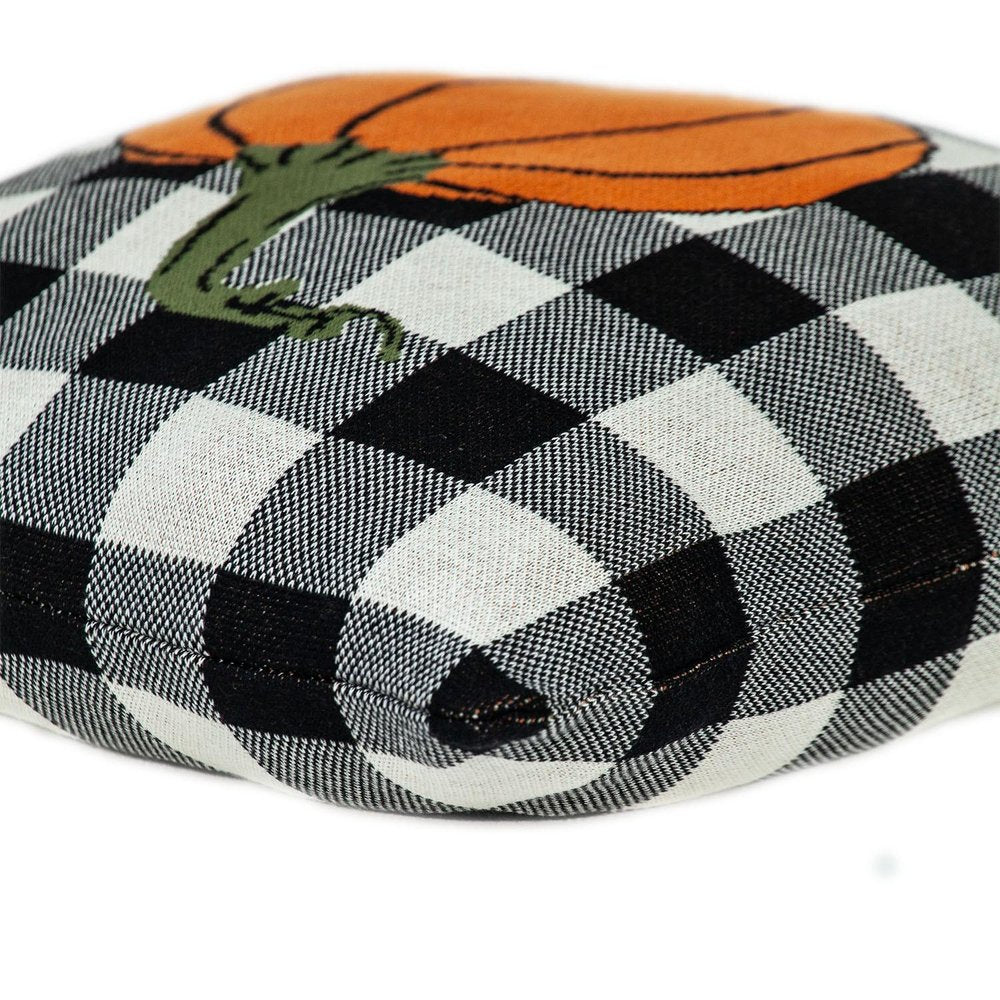 20" Black And White Pumpkin Buffalo Check Throw Pillow — view 2