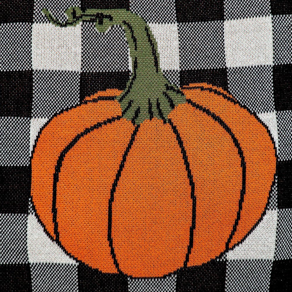 20" Black And White Pumpkin Buffalo Check Throw Pillow — view 3