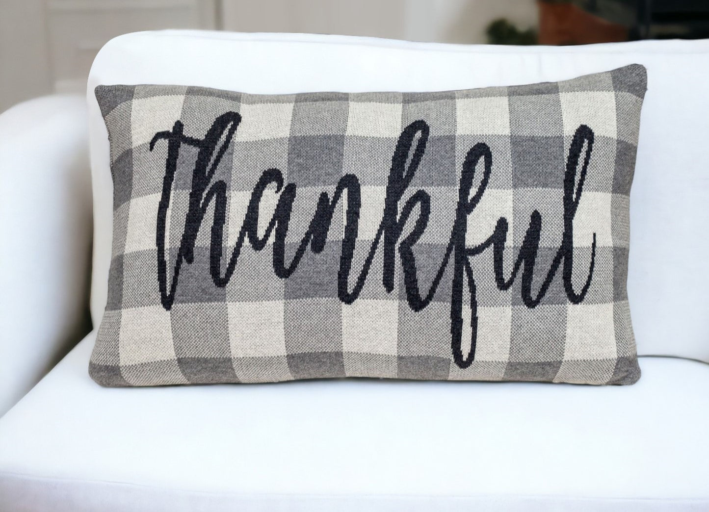 Thankful Buffalo Plaid Lumbar Throw Pillow