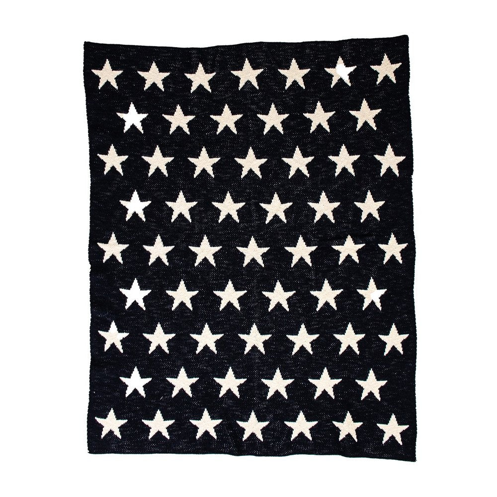 Navy Blue And White Stars Knitted Baby Blanket HomeRoots