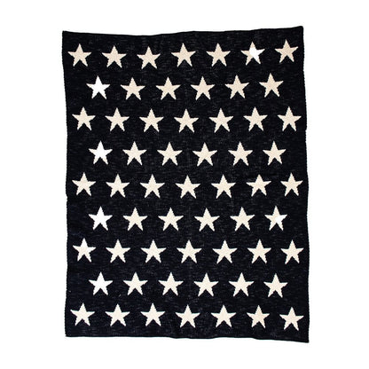 Navy Blue And White Stars Knitted Baby Blanket HomeRoots