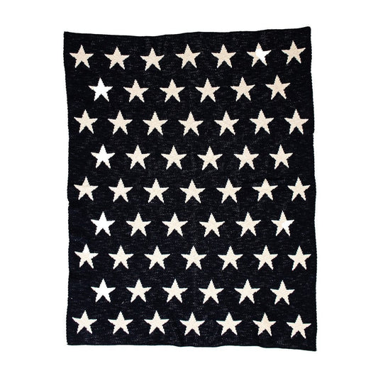 Navy Blue And White Stars Knitted Baby Blanket HomeRoots