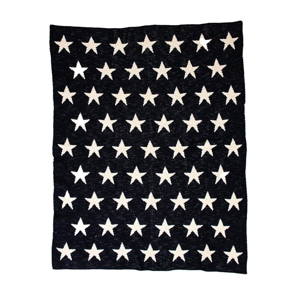 Navy Blue And White Stars Knitted Baby Blanket — view 1