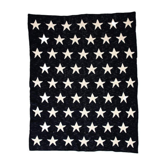 Navy Blue And White Stars Knitted Baby Blanket HomeRoots