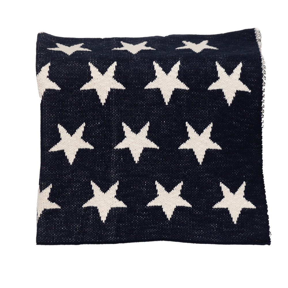 Navy Blue And White Stars Knitted Baby Blanket HomeRoots