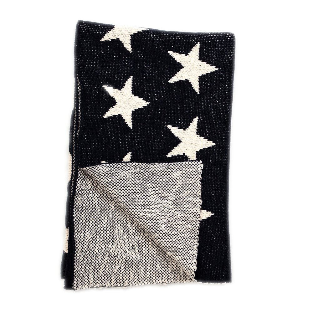 Navy Blue And White Stars Knitted Baby Blanket HomeRoots