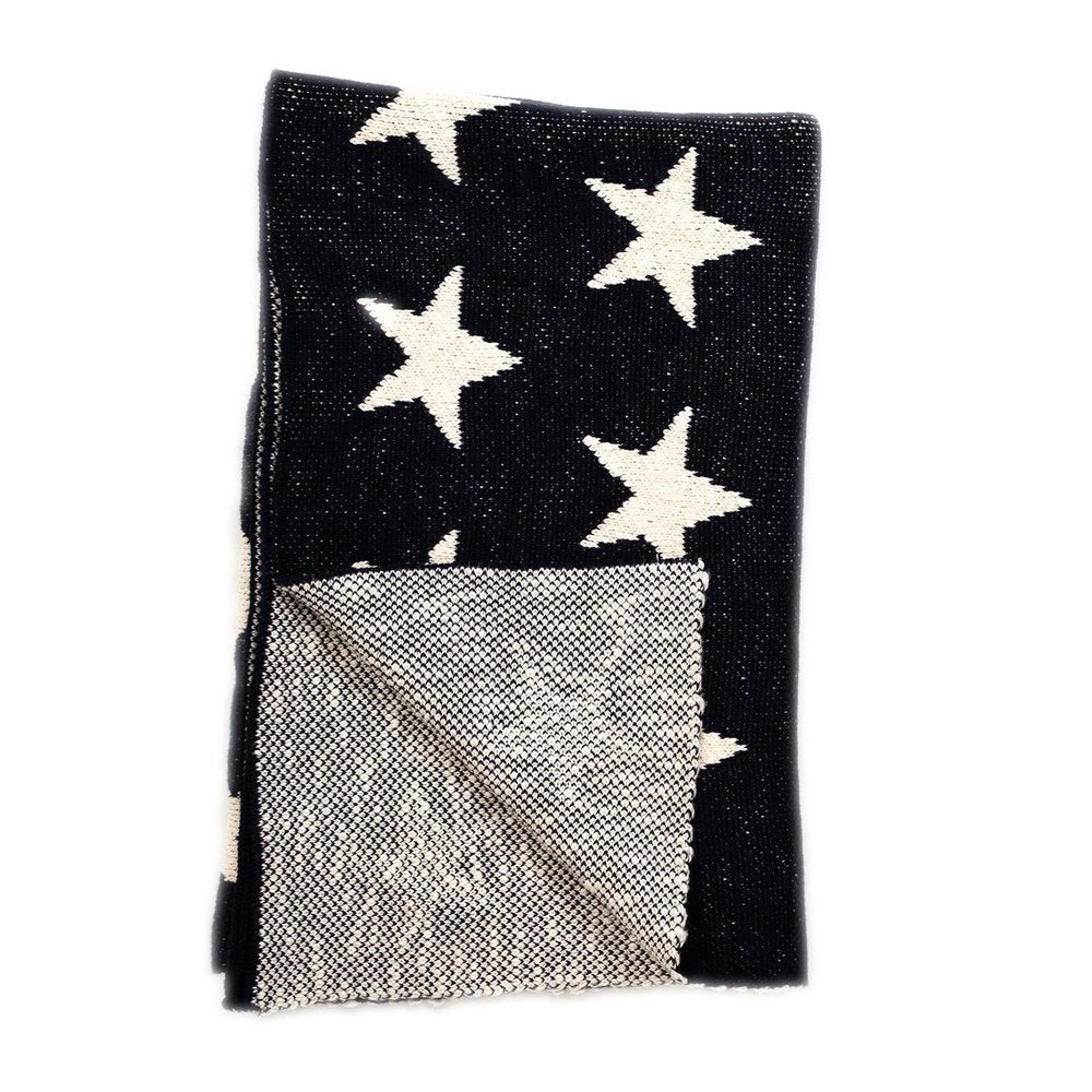 Navy Blue And White Stars Knitted Baby Blanket — view 4