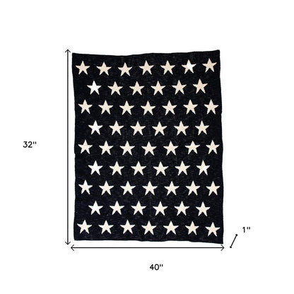 Navy Blue And White Stars Knitted Baby Blanket HomeRoots