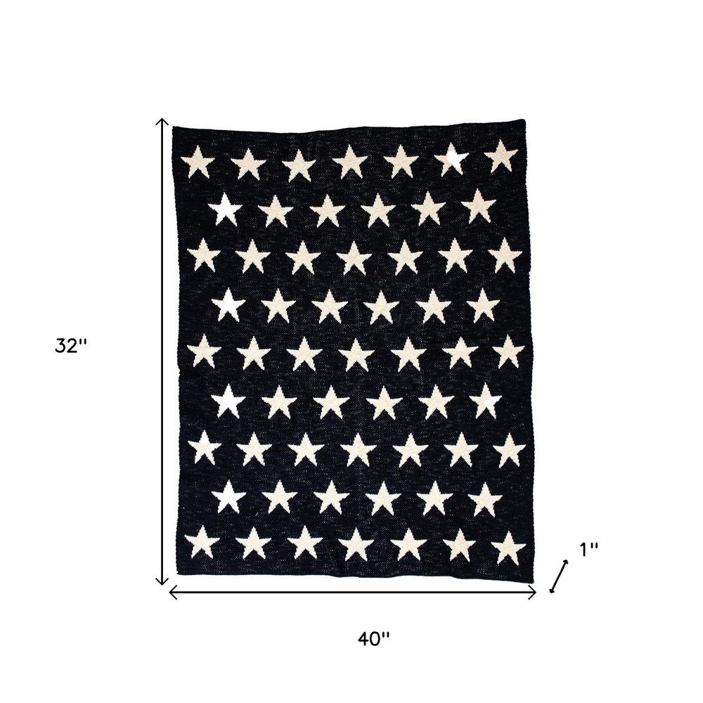 Navy Blue And White Stars Knitted Baby Blanket — view 8