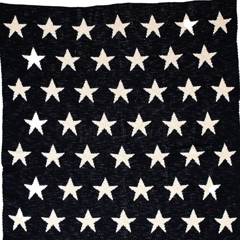 Navy Blue And White Stars Knitted Baby Blanket