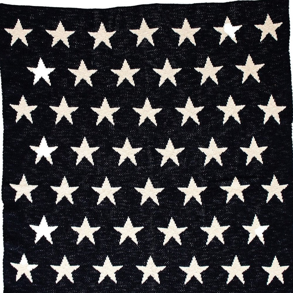 Navy Blue And White Stars Knitted Baby Blanket HomeRoots