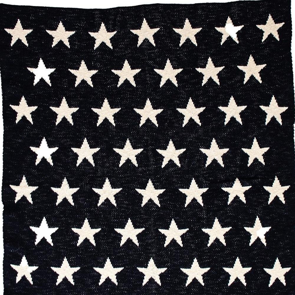Navy Blue And White Stars Knitted Baby Blanket — view 6