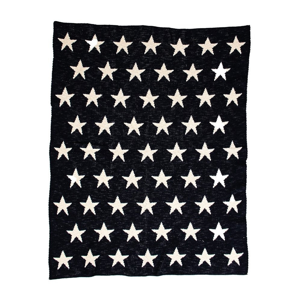 Navy Blue And White Stars Knitted Baby Blanket HomeRoots