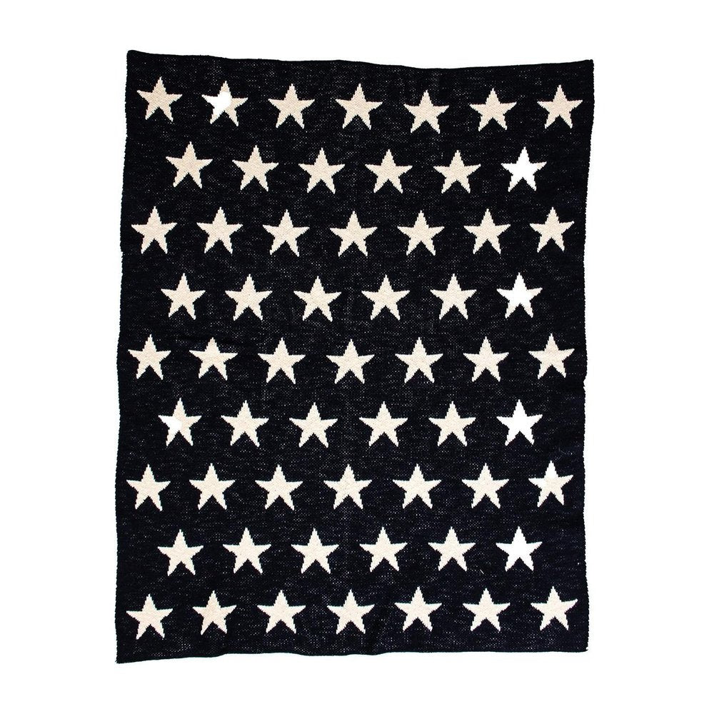 Navy Blue And White Stars Knitted Baby Blanket — view 7