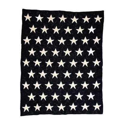 Navy Blue And White Stars Knitted Baby Blanket HomeRoots