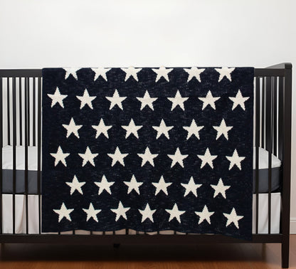 Navy Blue And White Stars Knitted Baby Blanket