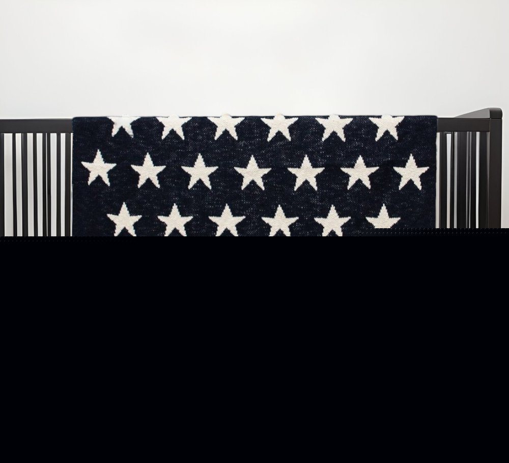 Navy Blue And White Stars Knitted Baby Blanket HomeRoots