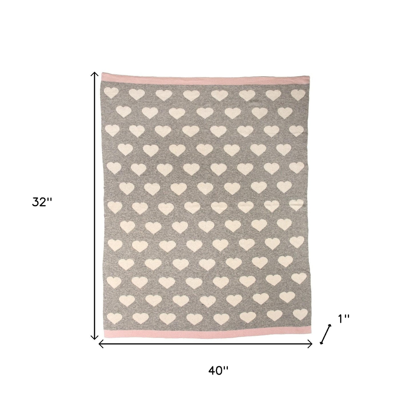 Grey And Ivory Hearts Knitted Baby Blanket