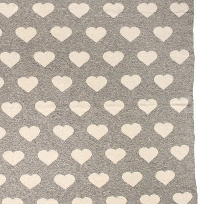 Grey And Ivory Hearts Knitted Baby Blanket