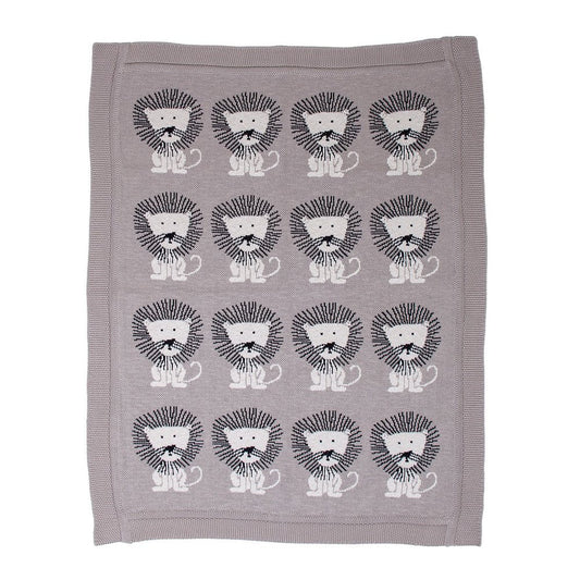 Grey Lots Of Lions Woven Knitted Baby Blanket HomeRoots