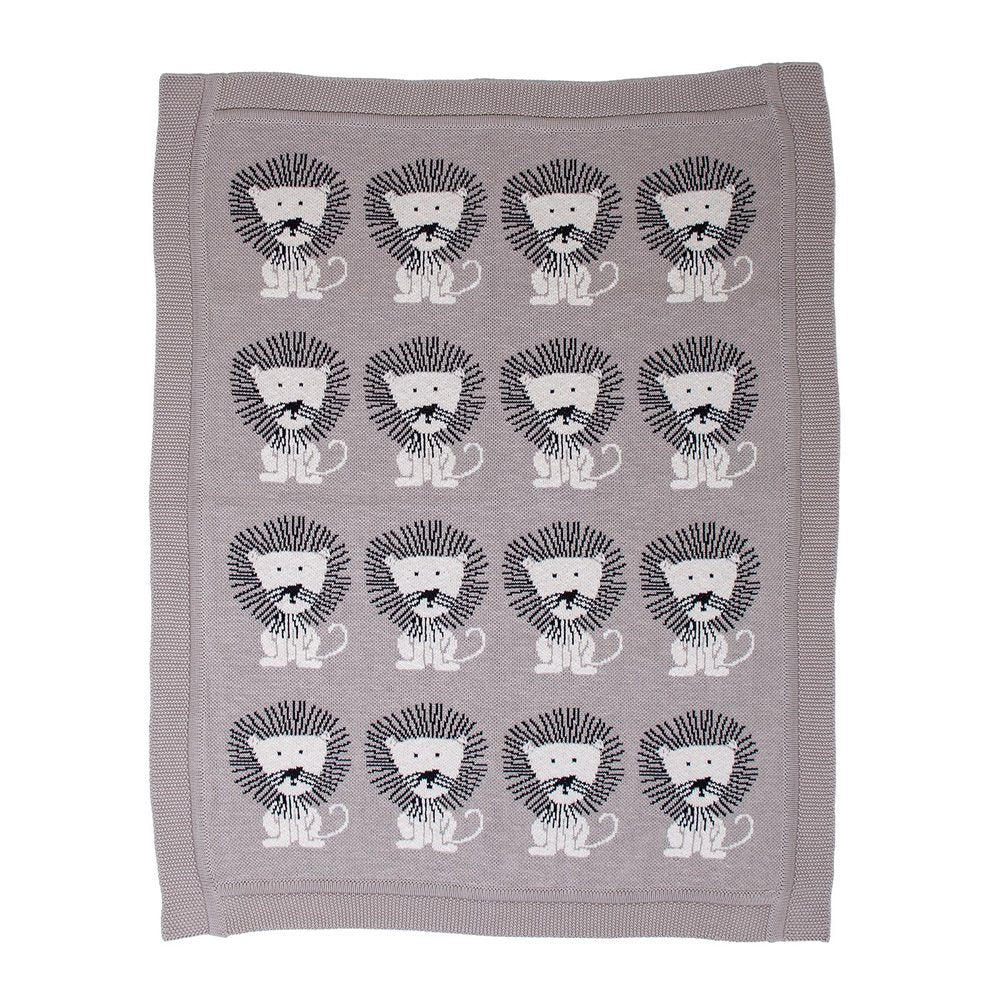 Grey Lots Of Lions Woven Knitted Baby Blanket HomeRoots
