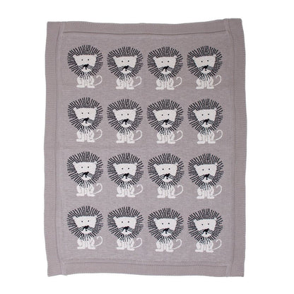 Grey Lots Of Lions Woven Knitted Baby Blanket HomeRoots