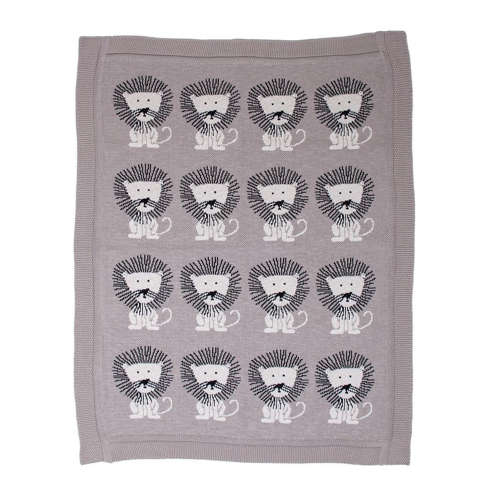 Grey Lots Of Lions Woven Knitted Baby Blanket — view 1